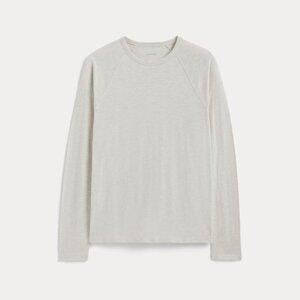 NWT Everlane Men's Rec Long-Sleeve Crew Neck Medium T-Shirt in Heathered Oat